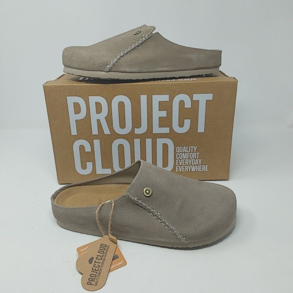 Project Cloud Shoes Womens Size 8.5 Beige Suede London Clog Slippers Memory Foam